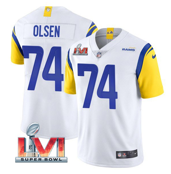 Men's White Los Angeles Rams #74 Merlin Olsen 2022 Super Bowl LVI Vapor Limited Stitched Jersey